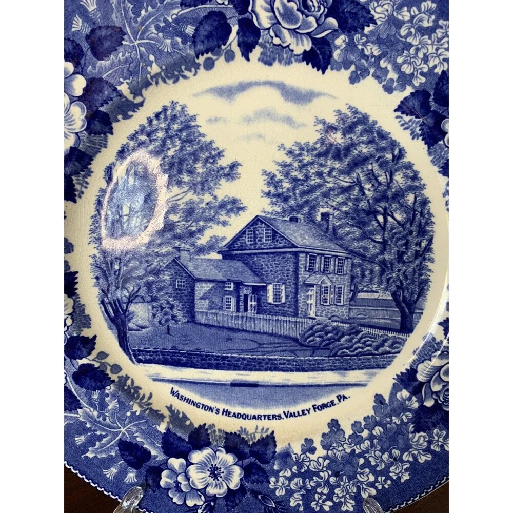 Washington's Headquarters At Valley Forge Plate Blue Transferware Adams Vintage